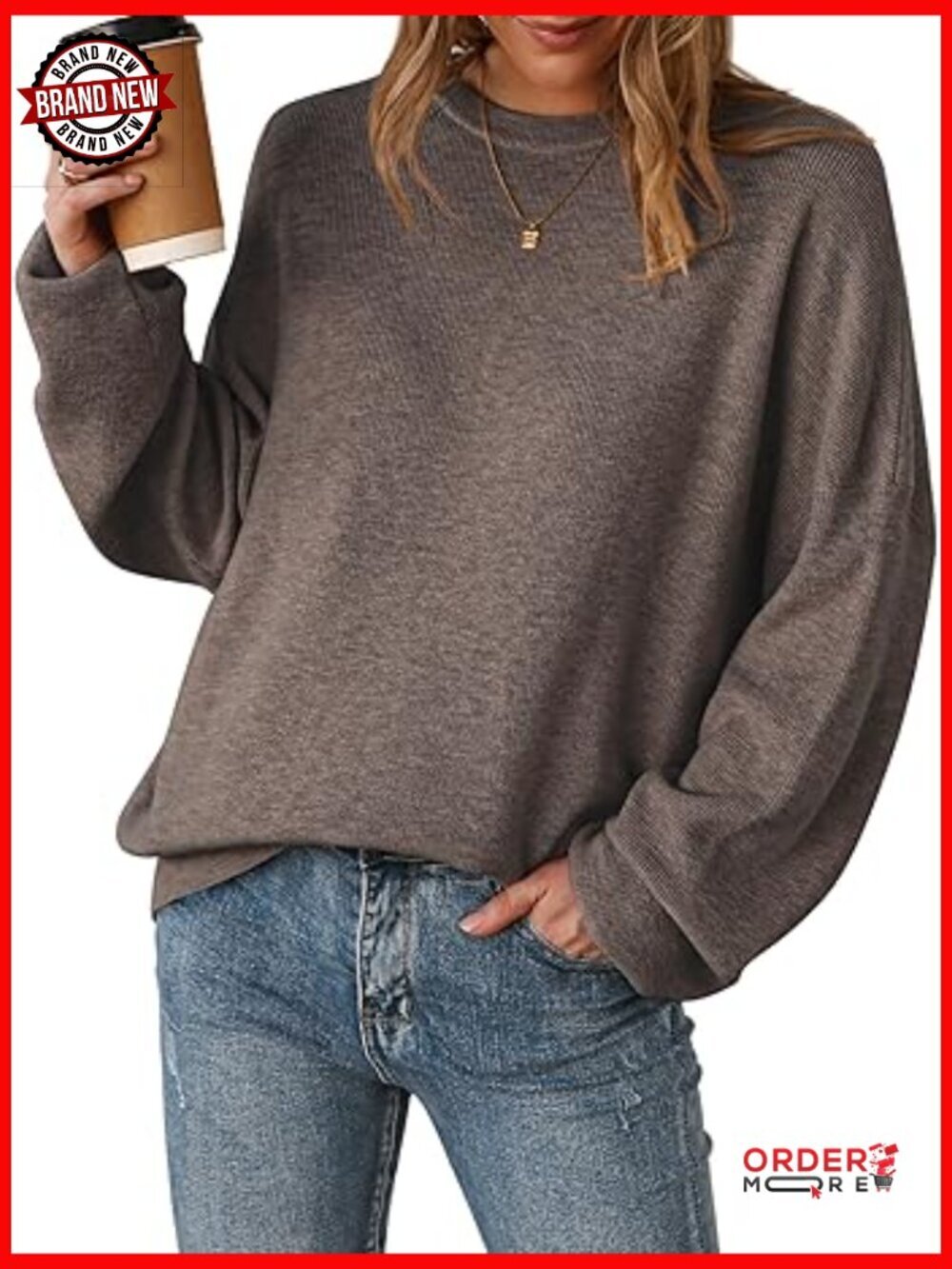 Wool Blend Oversized Sweater Crewneck Casual Pullover